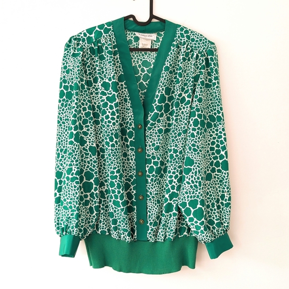 Vintage Funky Shoulder Padded Shiny Cardigan In Size 14 - Picture 1 of 7